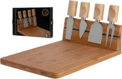 Merkloos Excellent Houseware Kaasplankje Met 4 Mesjes - Bamboe