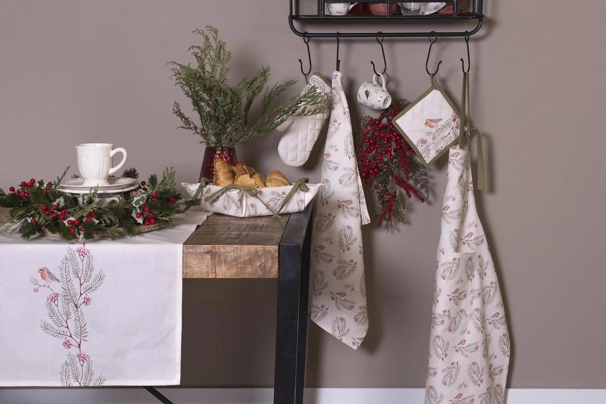 Clayre & Eef Tafelloper 50x140 Cm Beige Groen Katoen Rechthoek Vogel Tafelkleed Loper Tafeltextiel 3 Clayre & Eef Tafelloper 50x140 Cm Beige Groen Katoen Rechthoek Vogel Tafelkleed Loper Tafeltextiel - Afbeelding 3