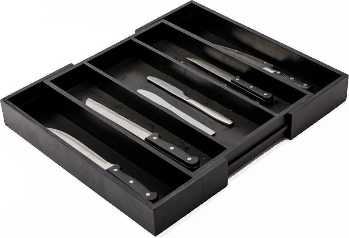 Merkloos Decopatent® Uitschuifbaar Bestekbak - Besteklade - 3 Vaks -> Uitschuifbaar Naar 5 Vakken - Bestekbakken Organizer - Bamboe - Zwart 2 Merkloos Decopatent® Uitschuifbaar Bestekbak - Besteklade - 3 Vaks -> Uitschuifbaar Naar 5 Vakken - Bestekbakken Organizer - Bamboe - Zwart - Afbeelding 2