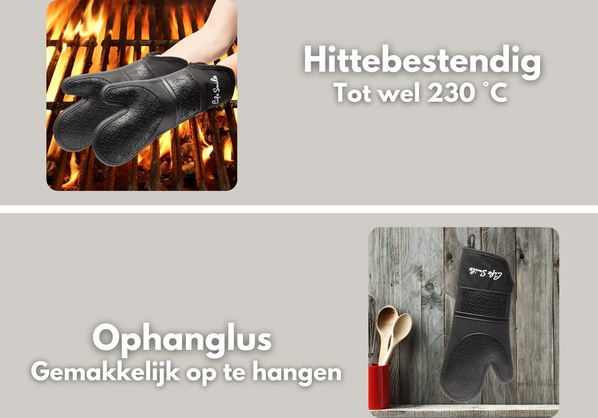 Ovenwanten - 2 Stuks - Bescherming Tot 230 °C - Zwart - Siliconen - Flexibel 8 Ovenwanten - 2 Stuks - Bescherming Tot 230 °C - Zwart - Siliconen - Flexibel - Afbeelding 8