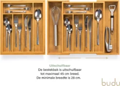 Budu Uitschuifbare Bamboe Bestekbak #33,5 (33,5 Cm Diep) - Bestekcassette Hout - Besteklade - 33,5 X 28 - 45 Cm - 5/7 Vakken -Merkloos Verkoopwinkel 1200x855