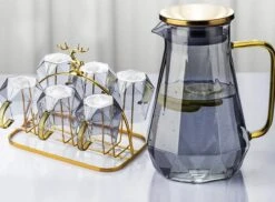 Luxaliving Waterkaraf Met 6 Glazen - Inhoud 1,5 Liter - Vaatwasser Bestendig - Glazenset - Karaf - Drankglazen