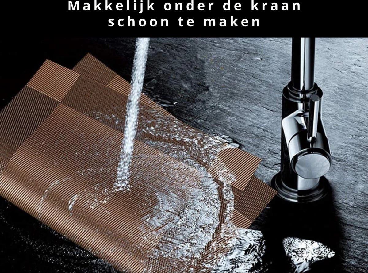 Four Love Placemats Kunststof - Kleur Bruin - Set Van 6 Stuks - Anti Slip Tafelbeschermer - Tafeldecoratie - Housewarming Cadeau - 45 X 30 Cm 2 Four Love Placemats Kunststof - Kleur Bruin - Set Van 6 Stuks - Anti Slip Tafelbeschermer - Tafeldecoratie - Housewarming Cadeau - 45 X 30 Cm - Afbeelding 2