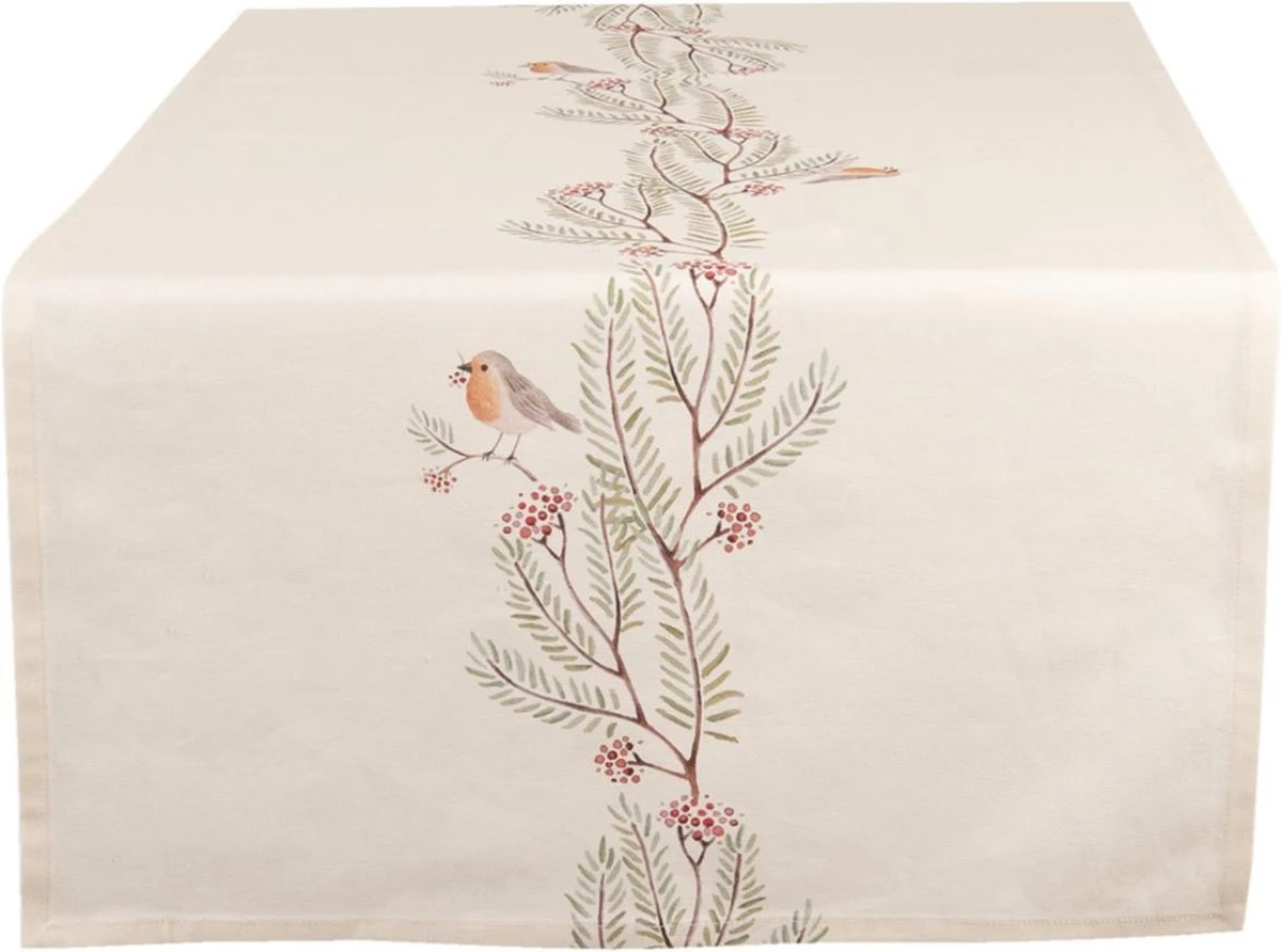 Clayre & Eef Tafelloper 50x140 Cm Beige Groen Katoen Rechthoek Vogel Tafelkleed Loper Tafeltextiel 4 Clayre & Eef Tafelloper 50x140 Cm Beige Groen Katoen Rechthoek Vogel Tafelkleed Loper Tafeltextiel - Afbeelding 4