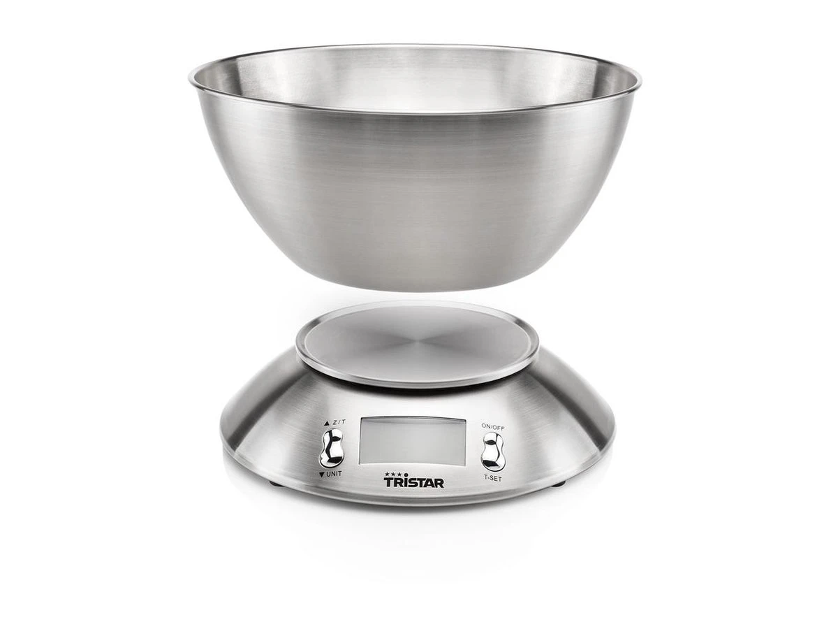 Tristar KW-2436 Keukenweegschaal – Weegschaal Keuken Met Afneembare Kom - 2.5 Liter – Tot 5 Kilogram - RVS 4 Tristar KW-2436 Keukenweegschaal – Weegschaal Keuken Met Afneembare Kom - 2.5 Liter – Tot 5 Kilogram - RVS - Afbeelding 4