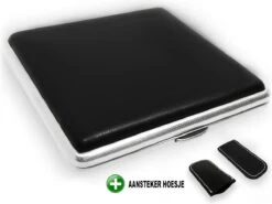 EYSLife Sigaretten Doosje + Aansteker Hoesje - Met Veerkrachige Houders - 20 Sigaretten - Leder - Extra Stevig - Roestvrij - Sigarettenhouder - Box / Opbergdoosje
