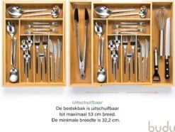 Budu Uitschuifbare Bamboe Bestekbak #43 (43 Cm Diep) - Bestekcassette Hout - Besteklade - 43 X 32,2 - 53 Cm - 6/8 Vakken -Merkloos Verkoopwinkel 1200x903