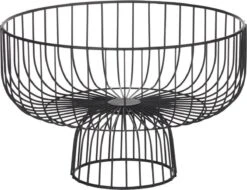 Fruitschaal/fruitmand Rond Op Voet Zwart Metaal 28 Cm - Fruitschalen/fruitmanden - Draadmand Van Metaal