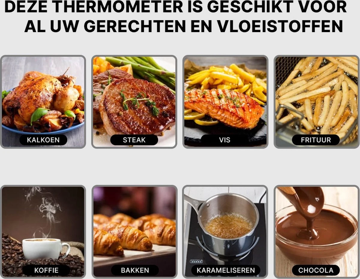 Vleesthermometer - BBQ Thermometer - Oventhermometer - Big Green Egg - Inclusief Sonde En Batterijen 8 Vleesthermometer - BBQ Thermometer - Oventhermometer - Big Green Egg - Inclusief Sonde En Batterijen - Afbeelding 8