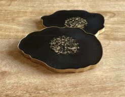 Luxe Epoxy Onderzetters Zwart/ Goud Met Gouden Rand - Handgemaakt - Uniek - Resin Art
