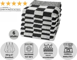 Droomtexiel® Horeca Kwaliteit Katoenen Theedoeken & Keukendoeken Set - 6x Theedoeken + 6x Keukendoeken - Zwart Wit - -Merkloos Verkoopwinkel 1200x937 2