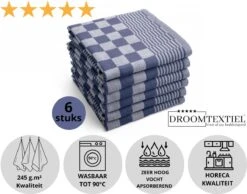 Droomtexiel® Horeca Kwaliteit Katoenen Theedoeken Set - 6x Theedoeken - Blauw Wit + Gratis 6 Keukendoeken T.w.v €22,95 -Merkloos Verkoopwinkel 1200x944