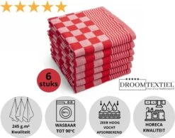 Droomtexiel® Horeca Kwaliteit Katoenen Theedoeken Set - 6x Theedoeken - Rood Wit + Gratis 6 Keukendoeken T.w.v €22,95 -Merkloos Verkoopwinkel 1200x944 3