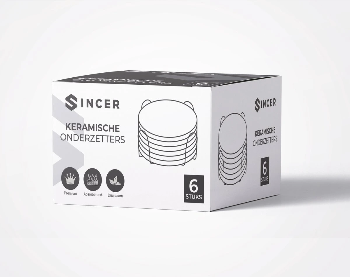 Sincer Keramische Onderzetters Voor Glazen Met Houder – Set Van 6 Zwarte Keramische/Marmeren Onderleggers –Luxe/Modern Design - Premium Kwaliteit – Kurken Antislip Onderkant – Hittebestendig – Zeer Absorberend – Rond – Duurzaam/Milieuvriendelijk 4 Sincer Keramische Onderzetters Voor Glazen Met Houder – Set Van 6 Zwarte Keramische/Marmeren Onderleggers –Luxe/Modern Design - Premium Kwaliteit – Kurken Antislip Onderkant – Hittebestendig – Zeer Absorberend – Rond – Duurzaam/Milieuvriendelijk - Afbeelding 4