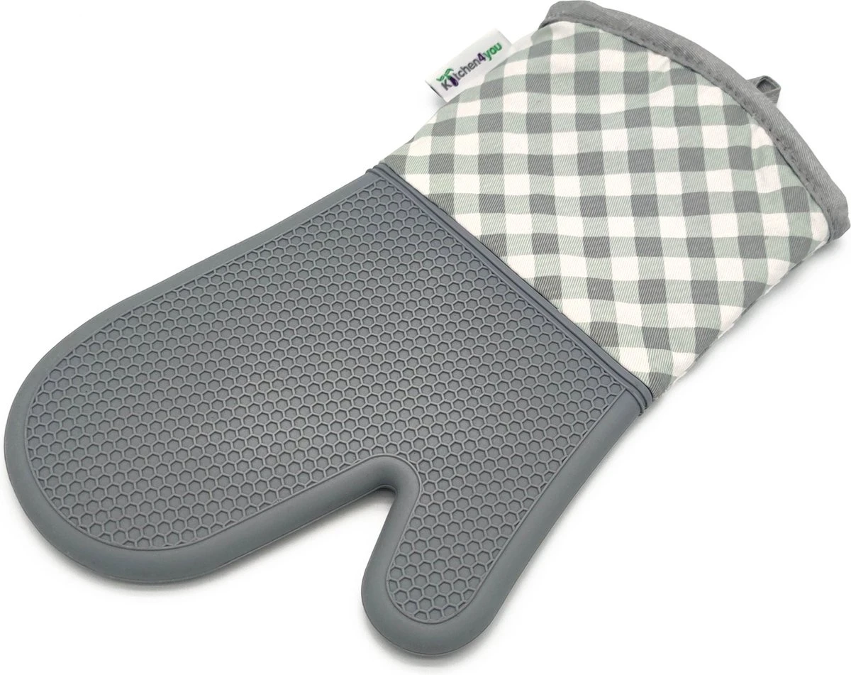 Kitchen4you Ovenwanten - Hoge Kwaliteit - Ovenhandschoenen - Grijs - Siliconen - Katoen 3 Kitchen4you Ovenwanten - Hoge Kwaliteit - Ovenhandschoenen - Grijs - Siliconen - Katoen - Afbeelding 3