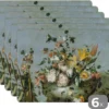 Placemat - Placemats Kunststof - Bloemen - Oude Meesters - Olieverf - 45x30 Cm - 6 Stuks - Hittebestendig - Anti-Slip - Onderlegger - Afneembaar