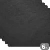 Placemat - Placemats Kunststof - Leer - Lederlook - Zwart - Grijs - 45x30 Cm - 6 Stuks - Hittebestendig - Anti-Slip - Onderlegger - Afneembaar