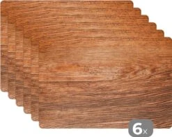 Placemat - Placemats Kunststof - De Hout Structuur Van Een Plank - 45x30 Cm - 6 Stuks - Hittebestendig - Anti-Slip - Onderlegger - Afneembaar
