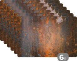 Placemat - Placemats Kunststof - Staal - Vintage - Roest - 45x30 Cm - 6 Stuks - Hittebestendig - Anti-Slip - Onderlegger - Afneembaar