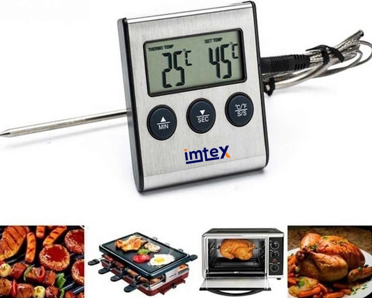 Imtex- Digitale Vlees Thermometer Met Timer - RVS - Keukenthermometer 1 Imtex- Digitale Vlees Thermometer Met Timer - RVS - Keukenthermometer