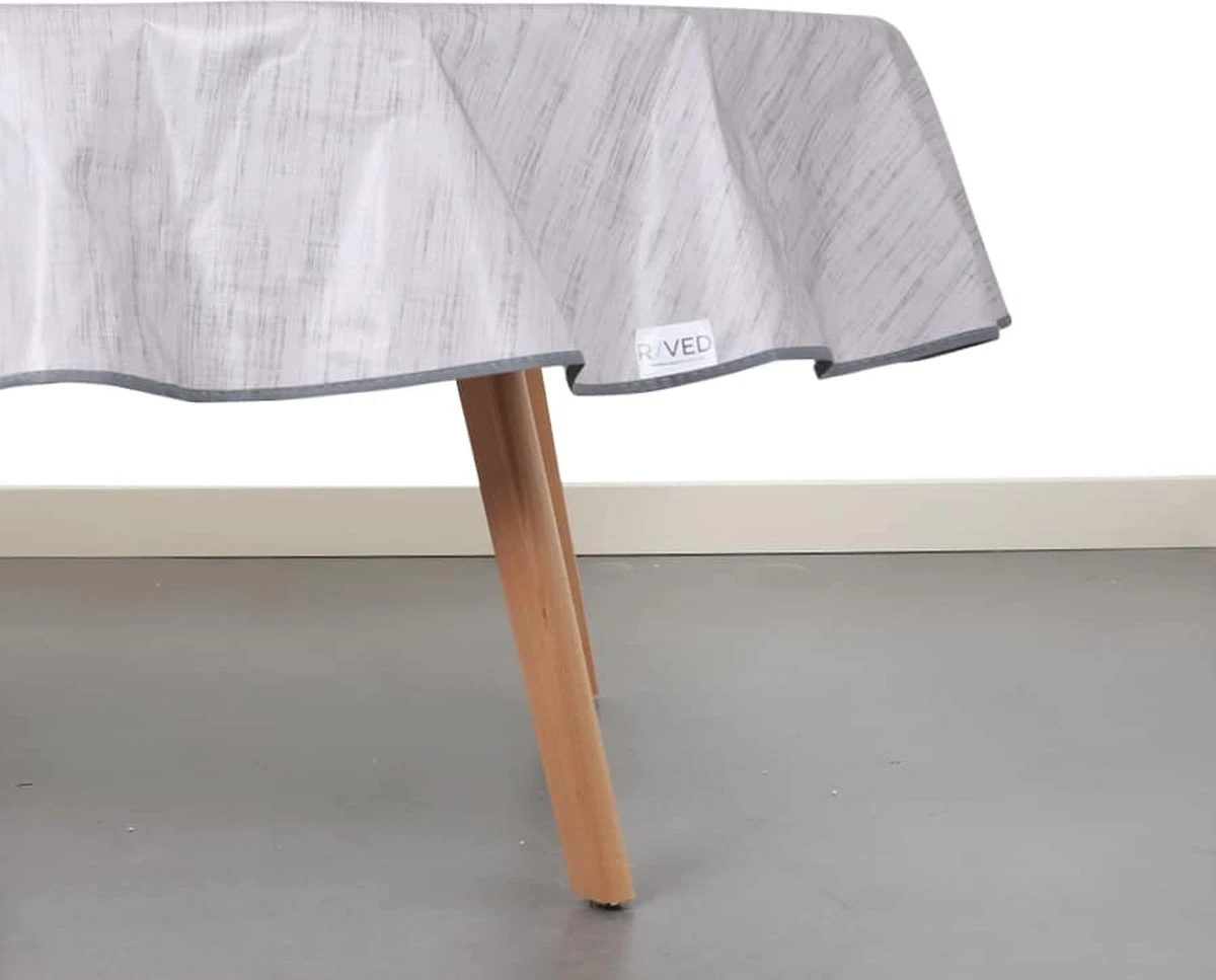 Raved Rond Tafelzeil - Linnen Look 160 Cm ø - Grijs - PVC - Afwasbaar 2 Raved Rond Tafelzeil - Linnen Look 160 Cm ø - Grijs - PVC - Afwasbaar - Afbeelding 2