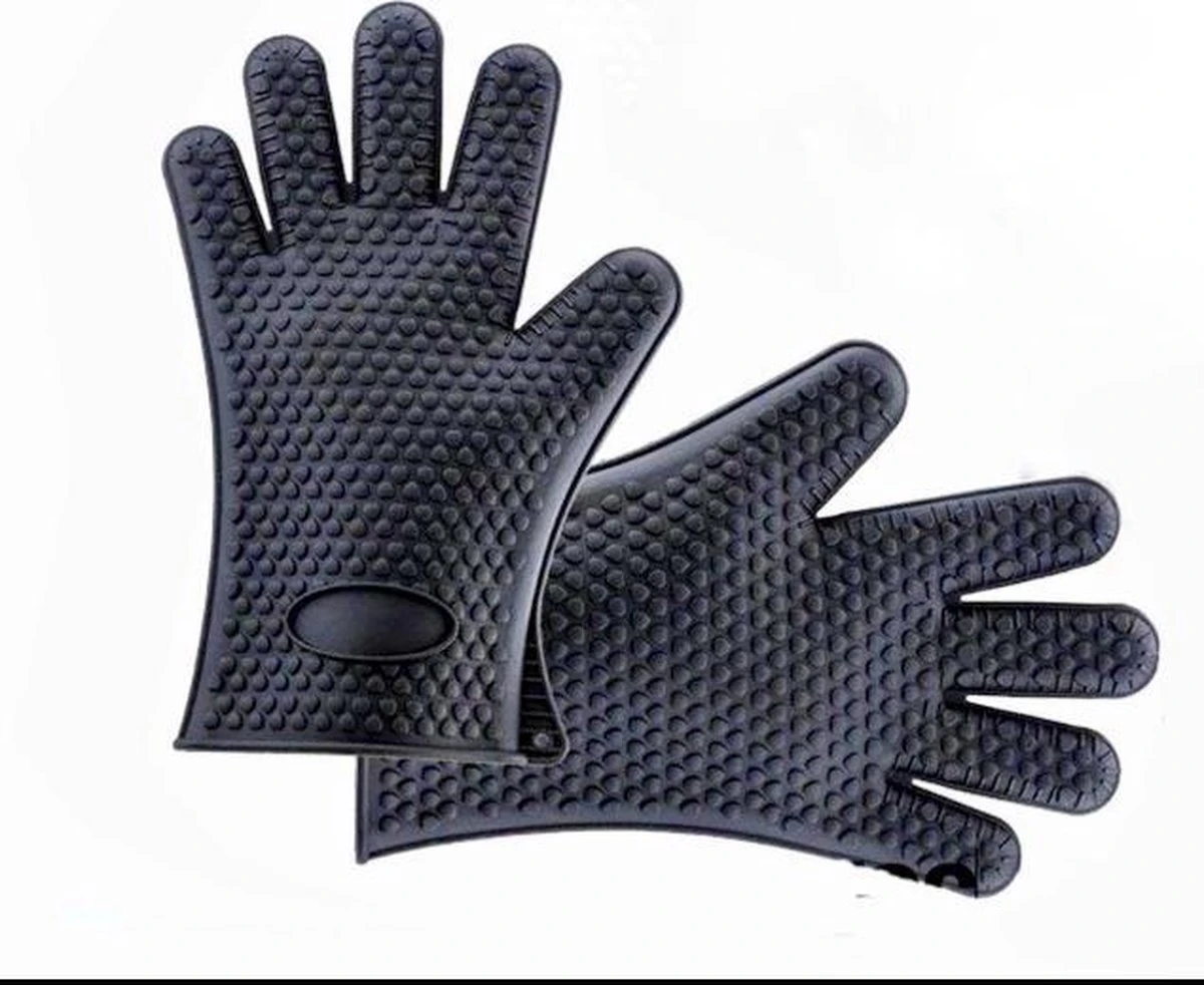 Merkloos Hittebestendige Siliconen Ovenwant -ZWART- Antislip BBQ & Keuken Handschoenen - 1 Paar 1 Merkloos Hittebestendige Siliconen Ovenwant -ZWART- Antislip BBQ & Keuken Handschoenen - 1 Paar