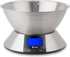 SWILIX ® Precisie Keukenweegschaal - 1gr Tot 5 Kg - Inclusief Mengcom - Met Tarra Functie - Inclusief Batterijen - RVS