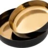 Parya Home - Sierschaal Set Van 2 Rond Knabbelschaal Glam - 22x18 - Goud - Hoogwaardig Metaal