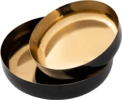 Parya Home - Sierschaal Set Van 2 Rond Knabbelschaal Glam - 22x18 - Goud - Hoogwaardig Metaal
