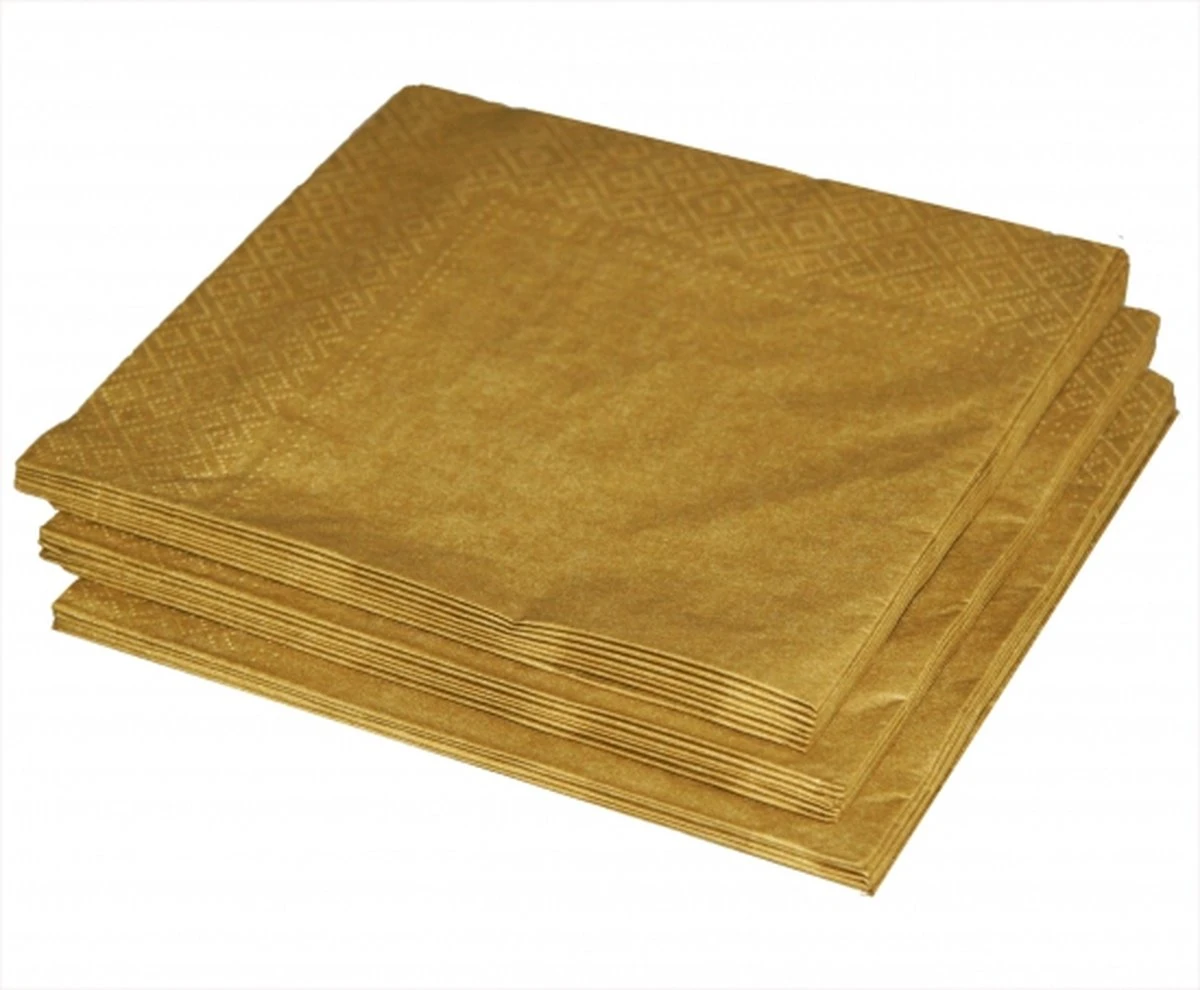 Wegwerp Servetten - 33x33 Cm - Goud - 20 Stuks 1 Wegwerp Servetten - 33x33 Cm - Goud - 20 Stuks