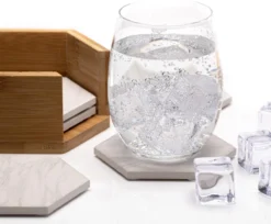 Onderzetters Voor Glazen - Keramische Onderzetters Met Houder - Marmeren Uitstraling - 100% Keramisch - Ecologisch - 6st - BAULK® -Merkloos Verkoopwinkel 1200x993 4