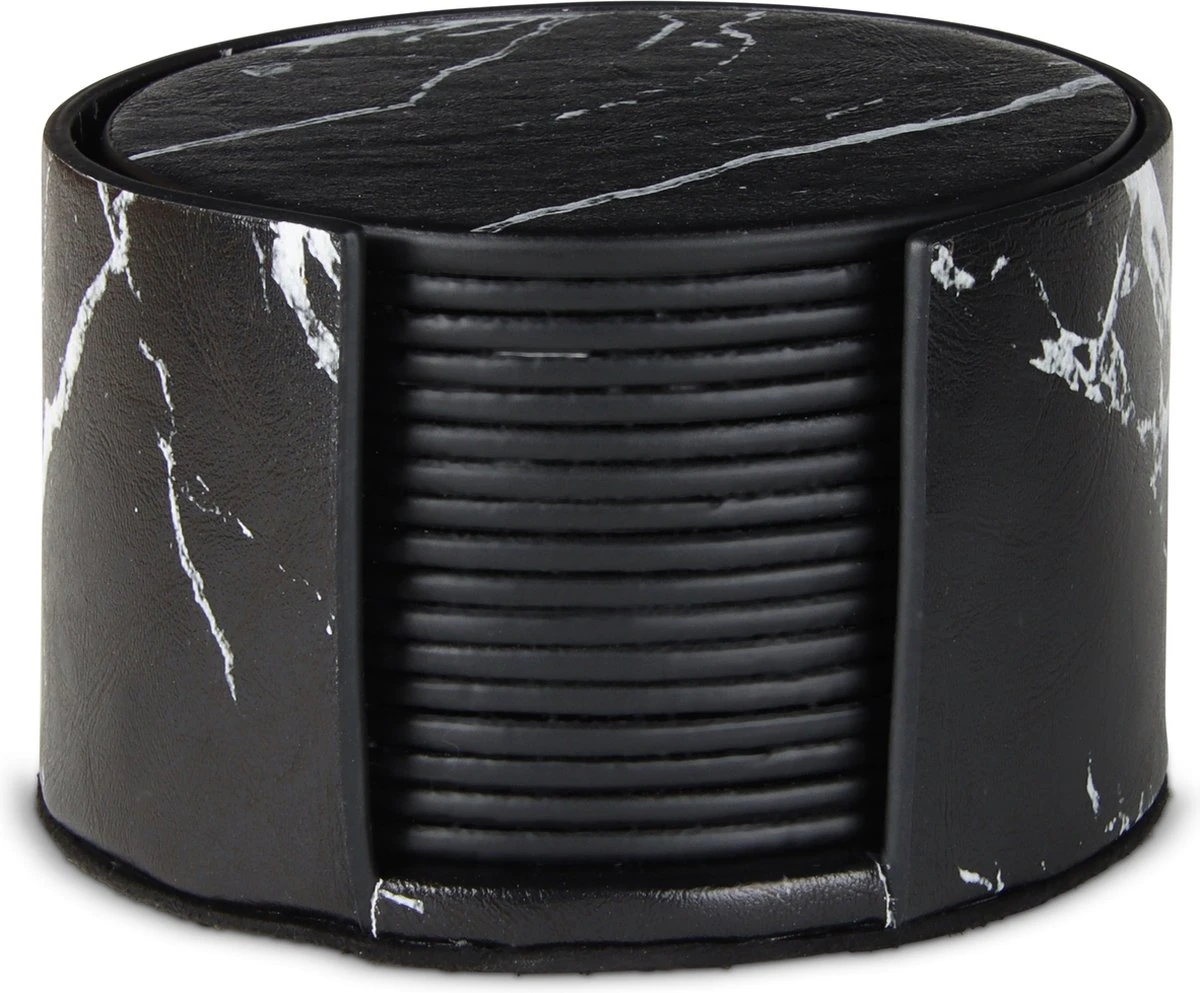 Castagnola Lederen Onderzetters Met Houder – Onderzetters Voor Glazen – Onderzetters Design – Onderzettersset – Drink Onderzetters – Leder – Leren Onderzetters – Set Van 16 – Zwart/Wit 7 Castagnola Lederen Onderzetters Met Houder – Onderzetters Voor Glazen – Onderzetters Design – Onderzettersset – Drink Onderzetters – Leder – Leren Onderzetters – Set Van 16 – Zwart/Wit - Afbeelding 7