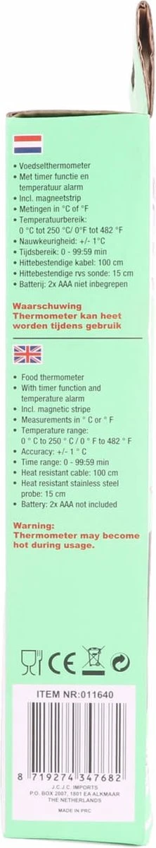 Benson Digitale Keukenthermometer - Vleesthermometer - Incl. Timer, Warmte Alarm En Batterij 7 Benson Digitale Keukenthermometer - Vleesthermometer - Incl. Timer, Warmte Alarm En Batterij - Afbeelding 7