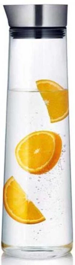 Krumble Karaf Van Glas - Waterkan - Met Deksel - 10,5 X 33 Cm (dxh) - 1,5 Liter - Glas En RVS