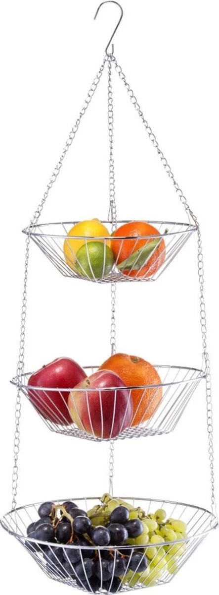 Zilveren Ronde Fruitschaal 3-laags Hangend 72 Cm - Zeller - Keukenaccessoires/benodigdheden - Fruitschalen/fruitmanden - Fruitschalen Van Metaal 1 Zilveren Ronde Fruitschaal 3-laags Hangend 72 Cm - Zeller - Keukenaccessoires/benodigdheden - Fruitschalen/fruitmanden - Fruitschalen Van Metaal