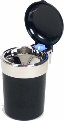 Merkloos 1x Auto Asbakje Met LED Lichtje En Deksel Zwart 11 X 9 Cm - Geurvrije Anti Rook Auto Asbak