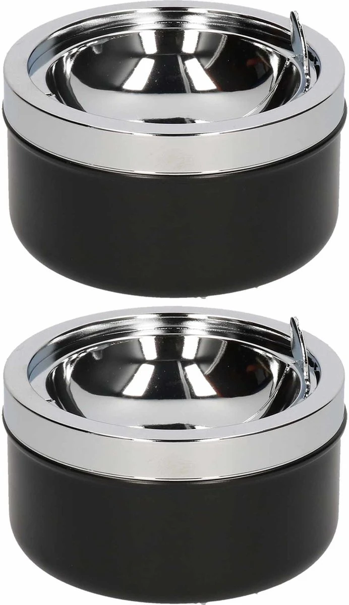 HI 2x Klep/terras Asbakken Zwart 11 Cm - Ronde Tuin/terras Asbak Met Klep 2 Stuks 1 HI 2x Klep/terras Asbakken Zwart 11 Cm - Ronde Tuin/terras Asbak Met Klep 2 Stuks
