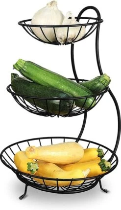 Fruitschaal - Etagere 3 Laags – Fruitmand Metaal - Schaal Decoratie - Voor Fruit / Groente / Snacks / Brood – RVS - 48 X 33 X 33 Cm -Merkloos Verkoopwinkel 695x1200 4