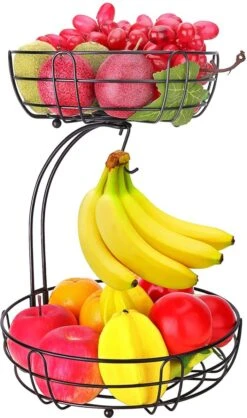 Fruitmand – Fruitschaal – Fruitmand Zwart – Etagere 2 Lagen – Aanrecht Organiser – Zwart