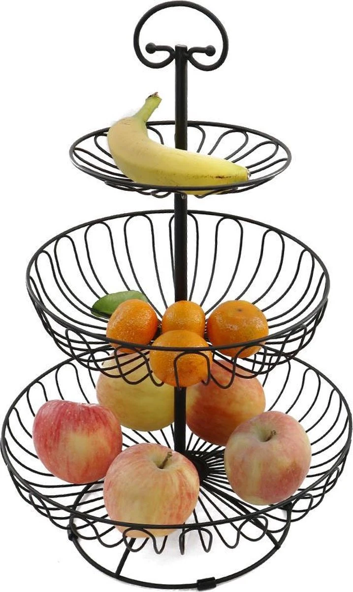 Sens Design Fruitschaal - Fruitmand Metaal - Etagère 3 Laags - Zwart 2 Sens Design Fruitschaal - Fruitmand Metaal - Etagère 3 Laags - Zwart - Afbeelding 2