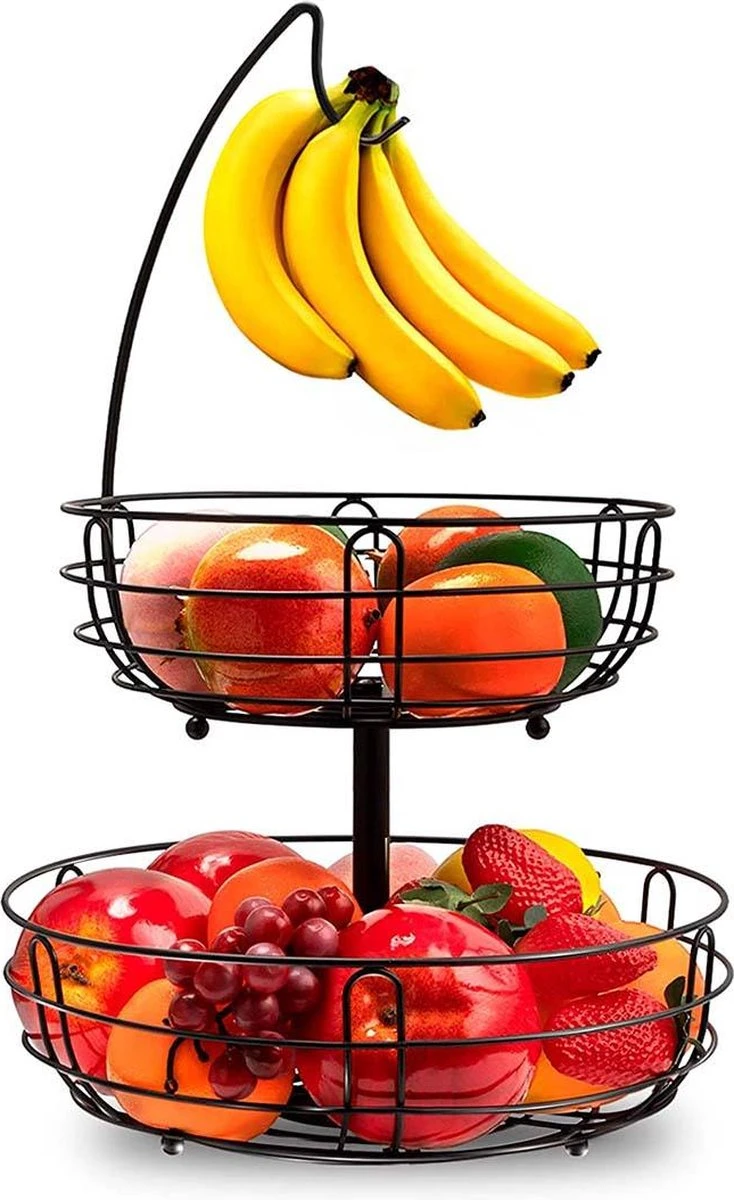 Fruitmand Met Bananenhanger - Fruitschaal - Fruitmand Hangend - Opbergmand - Fruitmand Met Banaanhouder - Fruitschalen - Fruitmanden - 2 Lagen - Valentijn 1 Fruitmand Met Bananenhanger - Fruitschaal - Fruitmand Hangend - Opbergmand - Fruitmand Met Banaanhouder - Fruitschalen - Fruitmanden - 2 Lagen - Valentijn