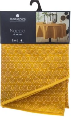 ATMOSPHERA Tafelkleed Van Polyester Rond Diameter 180 Cm - Etnisch Print Oker Geel - Eettafel Tafellakens -Merkloos Verkoopwinkel 736x1200 1