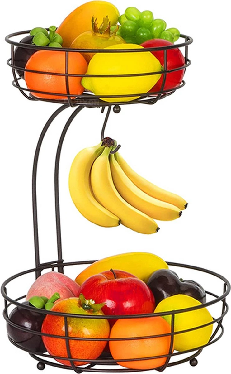 Tranic Fruitschaal - Fruitmand - Zwart Metaal - Etagere - Keuken Organizer 1 Tranic Fruitschaal - Fruitmand - Zwart Metaal - Etagere - Keuken Organizer