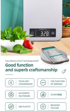 Smart Nutrition Scale - Keukenweegschaal - Digitaal & Bluetooth - APP Voor Android En IOS - Maximum Capaciteit 5 KG -Merkloos Verkoopwinkel 762x1200
