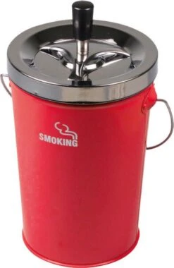 Merkloos Emmer Asbak - Asbak Voor Buiten - Draaiasbak - Asbak Met Deksel - Asbak Staand - 14x20cm - Chrome/Rood