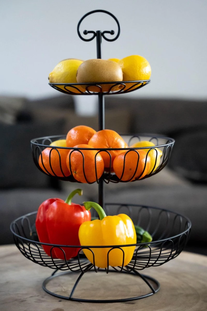 Sens Design Fruitschaal - Fruitmand Metaal - Etagère 3 Laags - Zwart 5 Sens Design Fruitschaal - Fruitmand Metaal - Etagère 3 Laags - Zwart - Afbeelding 5