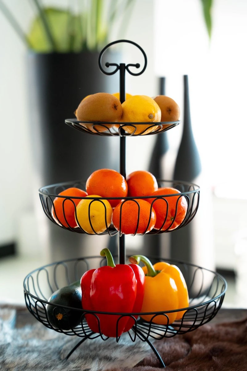 Sens Design Fruitschaal - Fruitmand Metaal - Etagère 3 Laags - Zwart 7 Sens Design Fruitschaal - Fruitmand Metaal - Etagère 3 Laags - Zwart - Afbeelding 7