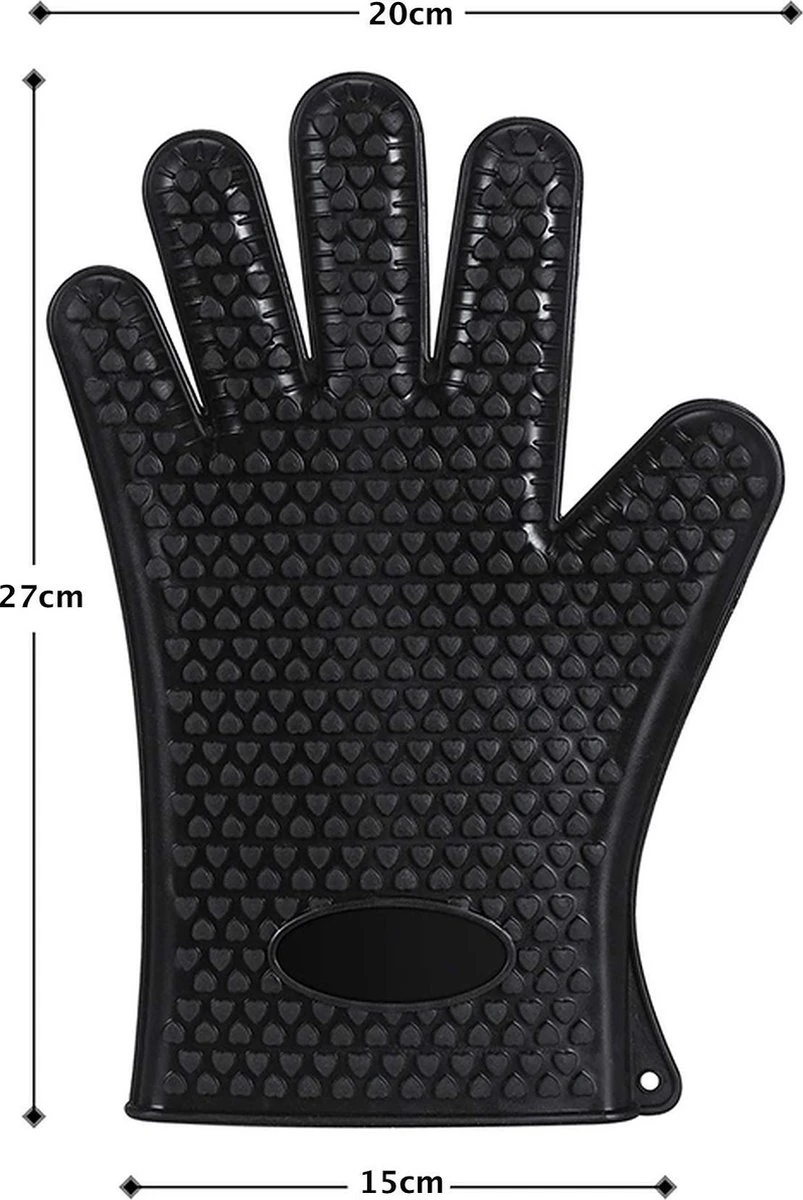 Merkloos Hittebestendige Siliconen Ovenwant -ZWART- Antislip BBQ & Keuken Handschoenen - 1 Paar 3 Merkloos Hittebestendige Siliconen Ovenwant -ZWART- Antislip BBQ & Keuken Handschoenen - 1 Paar - Afbeelding 3