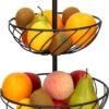 Dubbele Etagere Fruitschaal/fruitmand Rond Zwart Metaal 27 X 39 Cm