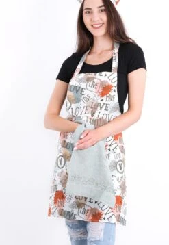 Merkloos Tulipa Keukenschort Met Grijze Handdoek | Love | Kookschort - 55 X 75cm | Handdoek - 30 X 50 | Keukenschort Dames | Keukenschort Voor Vrouwen | Katoen